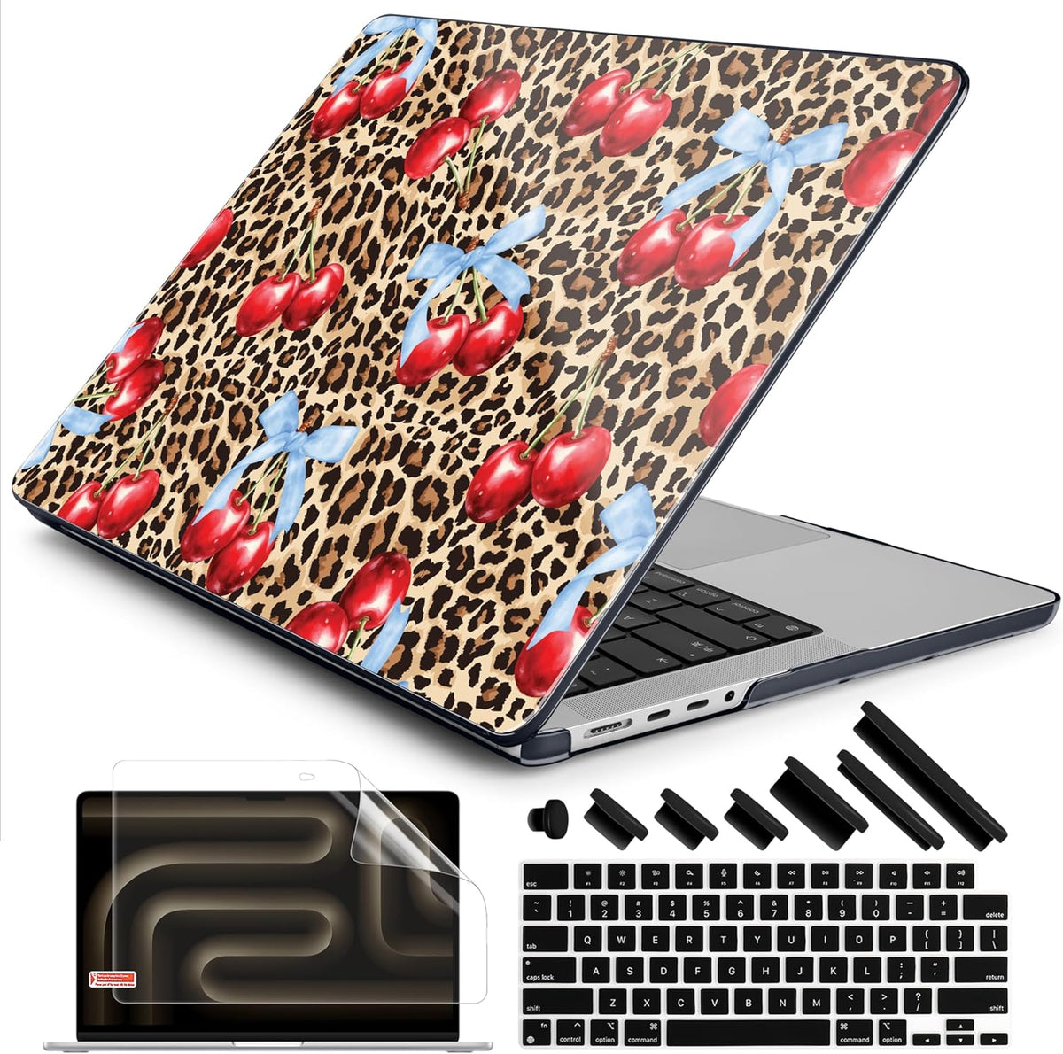 DONGKE for M4 MacBook Pro 16 Inch Case 2024 2023 2021 A3403 A3186 M3 A2991 M2 A2780 M1 A2485 Pro/Max Chip, Plastic Hard Shell Case & Keyboard Cover for Mac Pro 16 with Touch ID, Leopard & Cherry