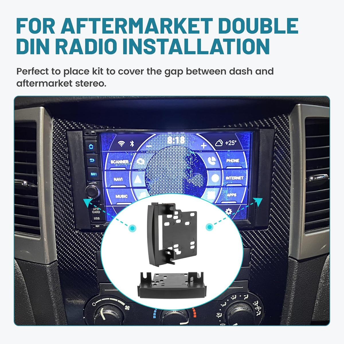 2007-2016 NuIth Double DIN Radio Installation Dash Kit W/Radio Wire Harness for Dodge/Jeep/Chrysler, Aftermarket Radio