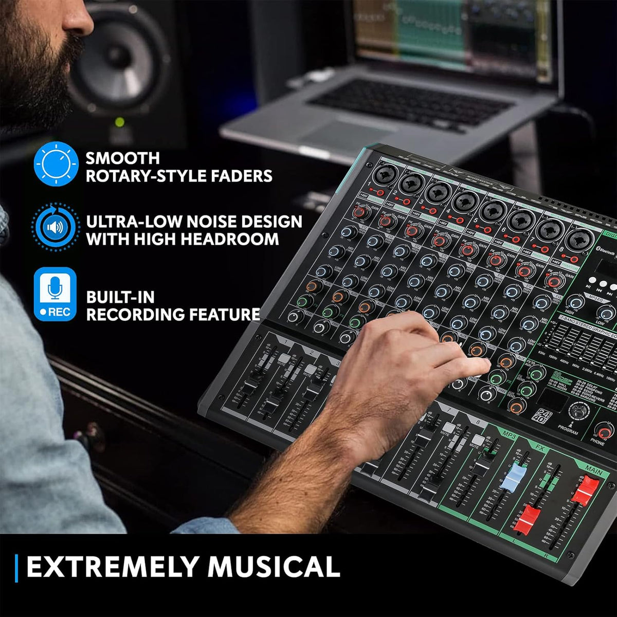 8 Channel Dj Mixer, Dj Board for Pa Stage systems with 99 Kinds of DPS Digital Effects,Echo+Delay Effect,Mic/Line XLR+6.35mm Input, AUX, Usb,MP3 Player,Recording Headphone Jack,PA-8