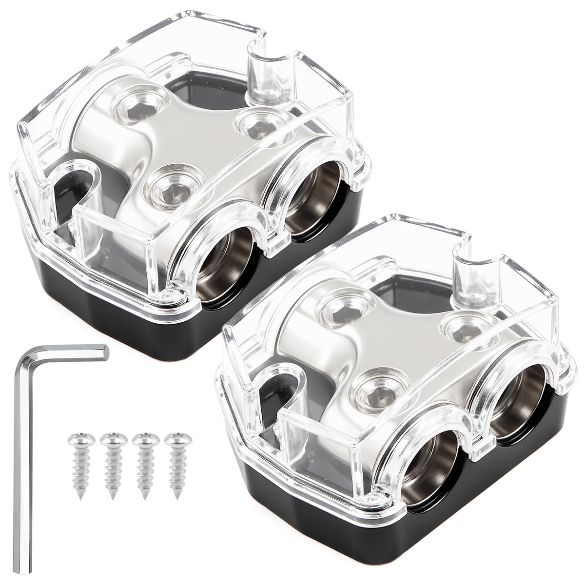 TuoLauthon 2 Way Power Distribution Block 1x 0 GA in 2X 0 GA Out Circuit Protector Distribution Connecting Blocks for Car Audio Splitter,2Pcs with Installation Kit