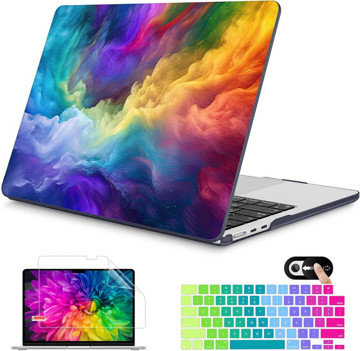 Mektron for 2025 M4 MacBook Air 13.6 Inch A3240 Case Fits 2023 A2681 M2 2024 A3113 M3 Chip with Liquid Retina Display Touch ID, Printed Plastic Hard Shell Cover for MacBook Air 13.6", Rainbow Cosmic