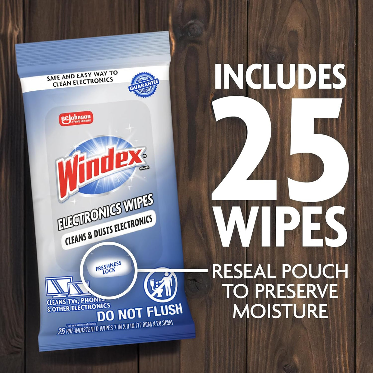 25 Count Windex Electronic Cleaning Wipes, Pre-Moistened Screen Wipes for TVs, Phones, and Other Electronics