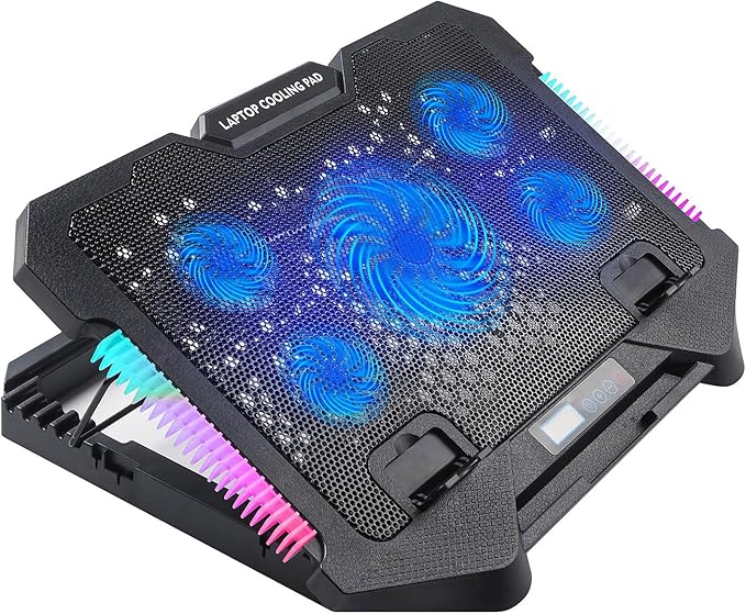 Gaming Laptop Cooling Pad Stand External Fan with 2 USB Port Phone Holder Quiet Cooling Fans