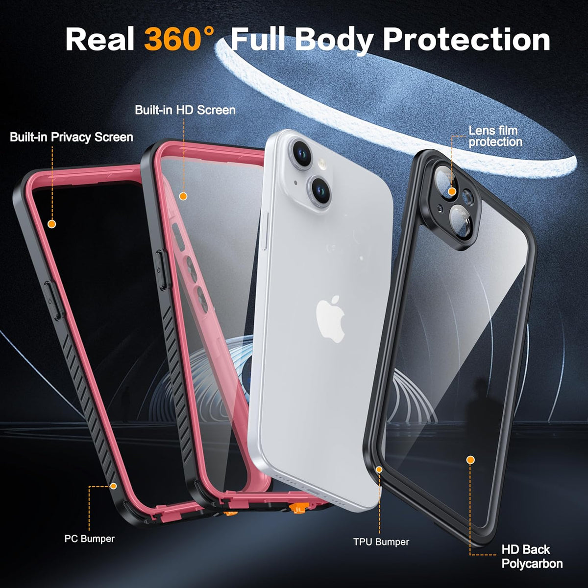 for iPhone 15 Plus Case Waterproof - Built-in Privacy Screen Protector & HD Screen Protector [IP68 Underwater] Shockproof Dustproof Full Body Protection iPhone 15 Plus Phone Case Pink