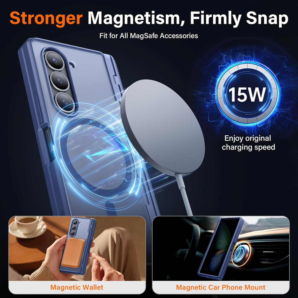 MOBOSI for Z Fold 6 Case with Privacy Screen Protector [Compatible with Magsafe], [Built-in Kickstand&Full Body Hinge Protection] Shockproof Phone Cover for Samsung Galaxy Z Fold6, Blue