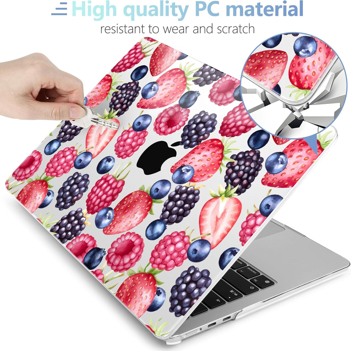 MEEgoodo Case for M4/M3/M2 MacBook Air 13.6 inch Case 2025 2024 2022, Fit Model A3240/A3113/A2681, Laptop Hard Shell with Keyboard Cover Compatible with MacBook Air 13 inch, Fresh Berries Pattern