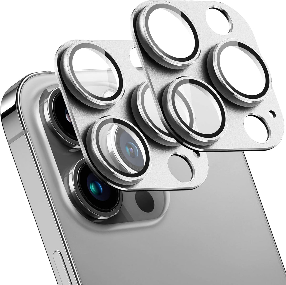 2 Pack Camera Lens Protector for iPhone 13 Pro/iPhone 13 Pro Max,[Not Easy to Breakn ] AR Tempered Glass Strong Adsorption Metal Camera Cover Screen-Silvery