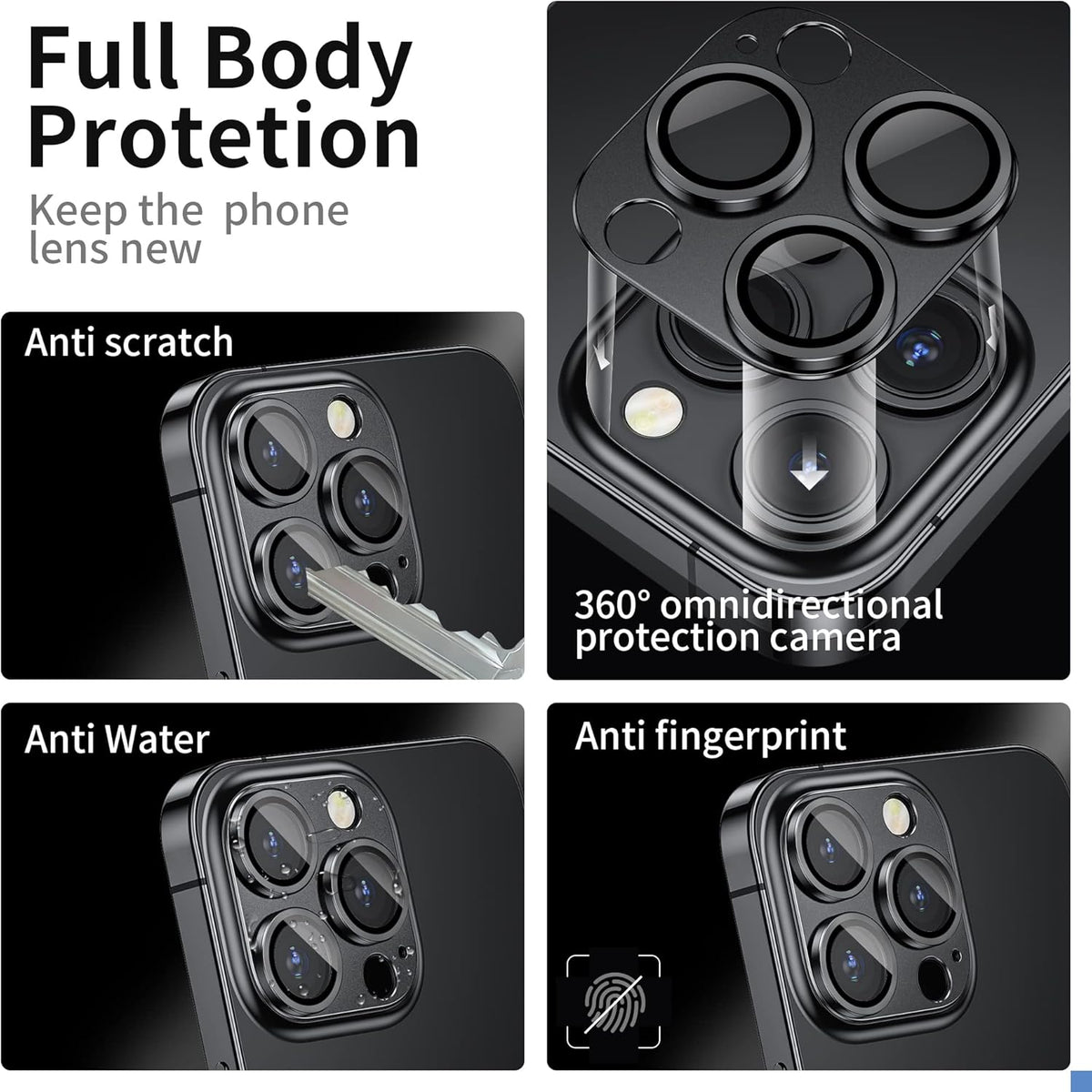 Camera Lens Protector for iPhone 14 Pro/iPhone 14 Pro Max, Alloy Metal Camera Cover with Tempered Glass Screen Protector Accessories,Black 2 Pack