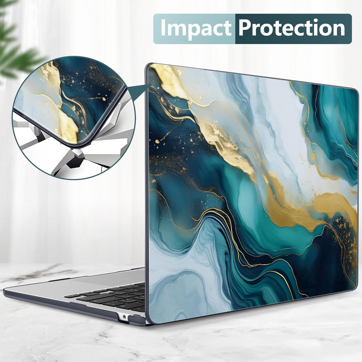 TWOLSKOO Compatible with M4 MacBook Air 13.6 inch Case 2025-2022 Release M4 A3240 M3 A3113 M2 A2681, Plastic Hard Shell & Keyboard Cover & Type C Adapter & Screen Protector, Graphite Marble