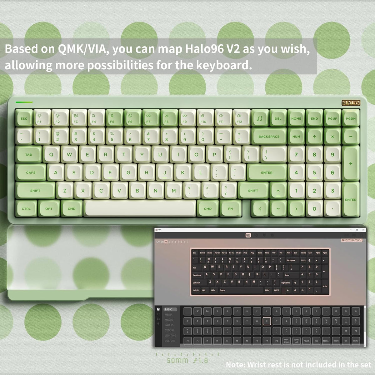 nuphy Halo96 V2 Wireless Keyboard,Gasket Structure,96% Hot Swappable Gaming Keyboard, 99 Kyes RGB Backlit Mechanical Keyboard, Support QMK/VIA,Bluetooth/USB-C/2.4GHz-Green,Mint Switches (37gf).