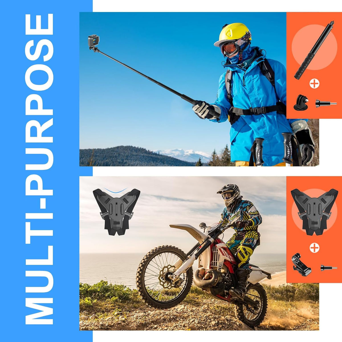 HONGDAK 70in1 Upgrade Action Camera Accessories Kit Compatible with GoPro Hero 13 12 11 10 9 8 7 6 5 4 3 3+ Max 11 mini Insta360 X5 X4 X3 X2 GO3 DJI Osmo Action 4 3 AKASO Sony Sports DV