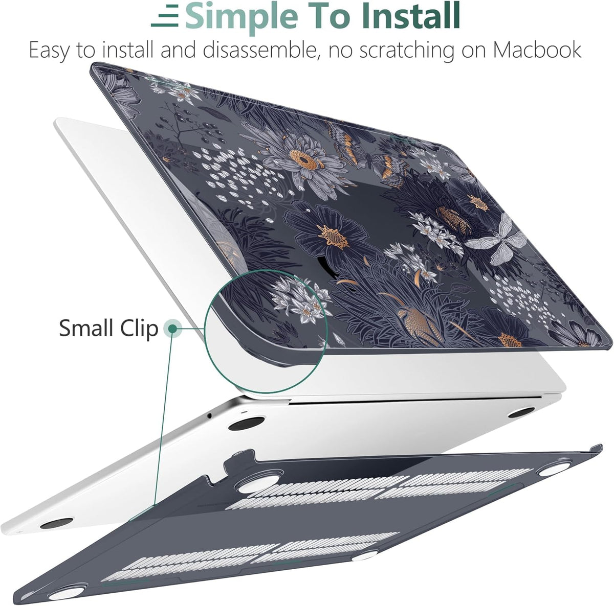 TWOLSKOO for M4 MacBook Air 13.6 inch Case 2025-2022 Release M4 A3240 M3 A3113 M2 A2681, Plastic Hard Shell & Screen Protector & Keyboard Cover & Trackpad Film, Wild Flower