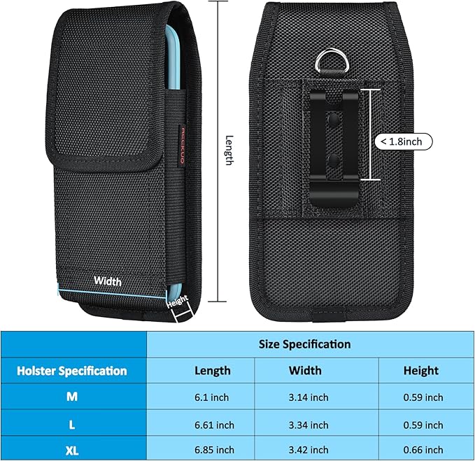 ACCKUO Phone Holster for Belt with Metal Clip and Magnetic Closure Compatible with iPhone 17 Pro Max, Galaxy S26/S25/S24/S23/S22/S21/S20 Ultra A17 A16 A26 A36 for Everyday Protection, XL-Black
