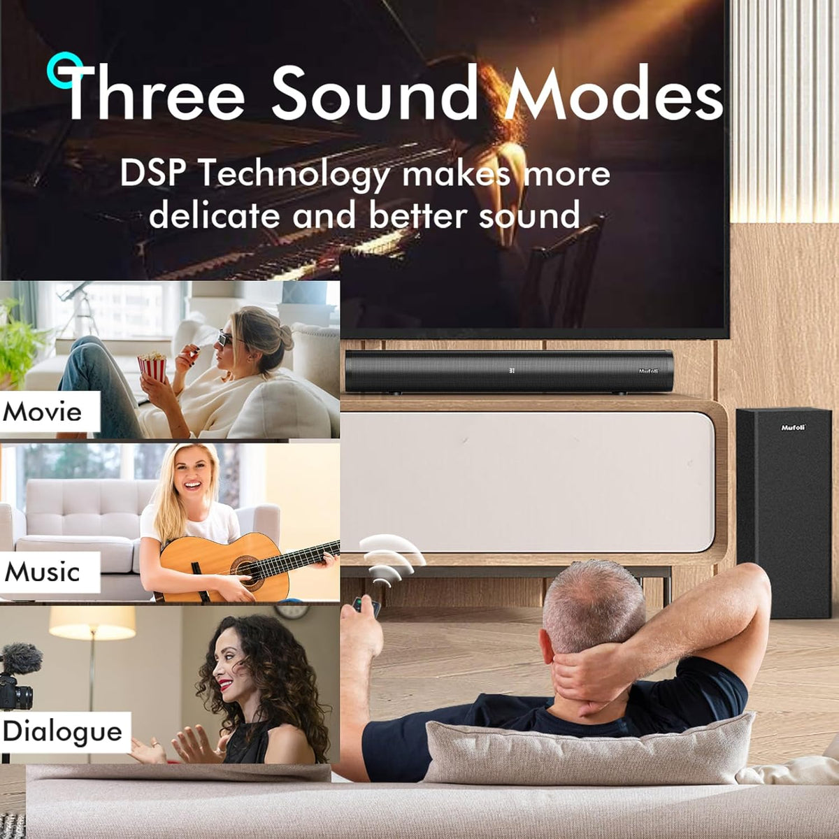 Sound Bars for TV with Subwoofer 2.1 CH 120W Soundbar for TV, for PC, Gaming, Surround Sound System TV Sound Bar Speakers, Home Theater with Bluetooth, HDMI, AUX, USB, Opt Connection, 16 Inch, MF604S