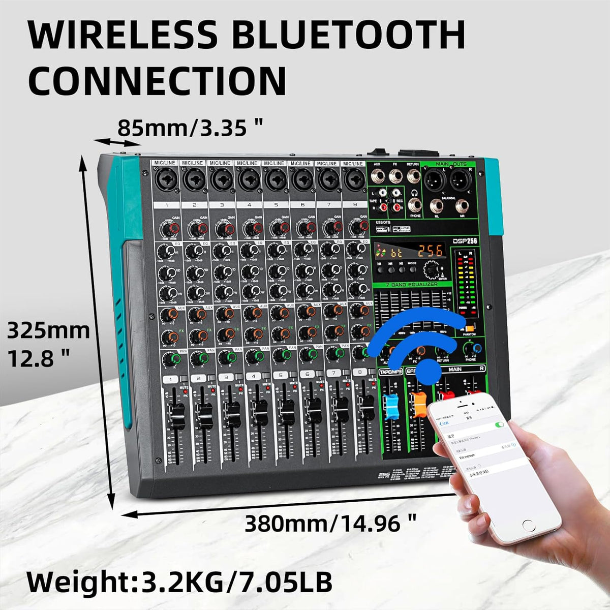 Depusheng PA8 Professional Audio Mixer Sound Board Console Desk System Interface 8 Channel Digital USB Bluetooth MP3 Computer Input 48V Phantom Power Built-in 256 Reverb Effect, Black