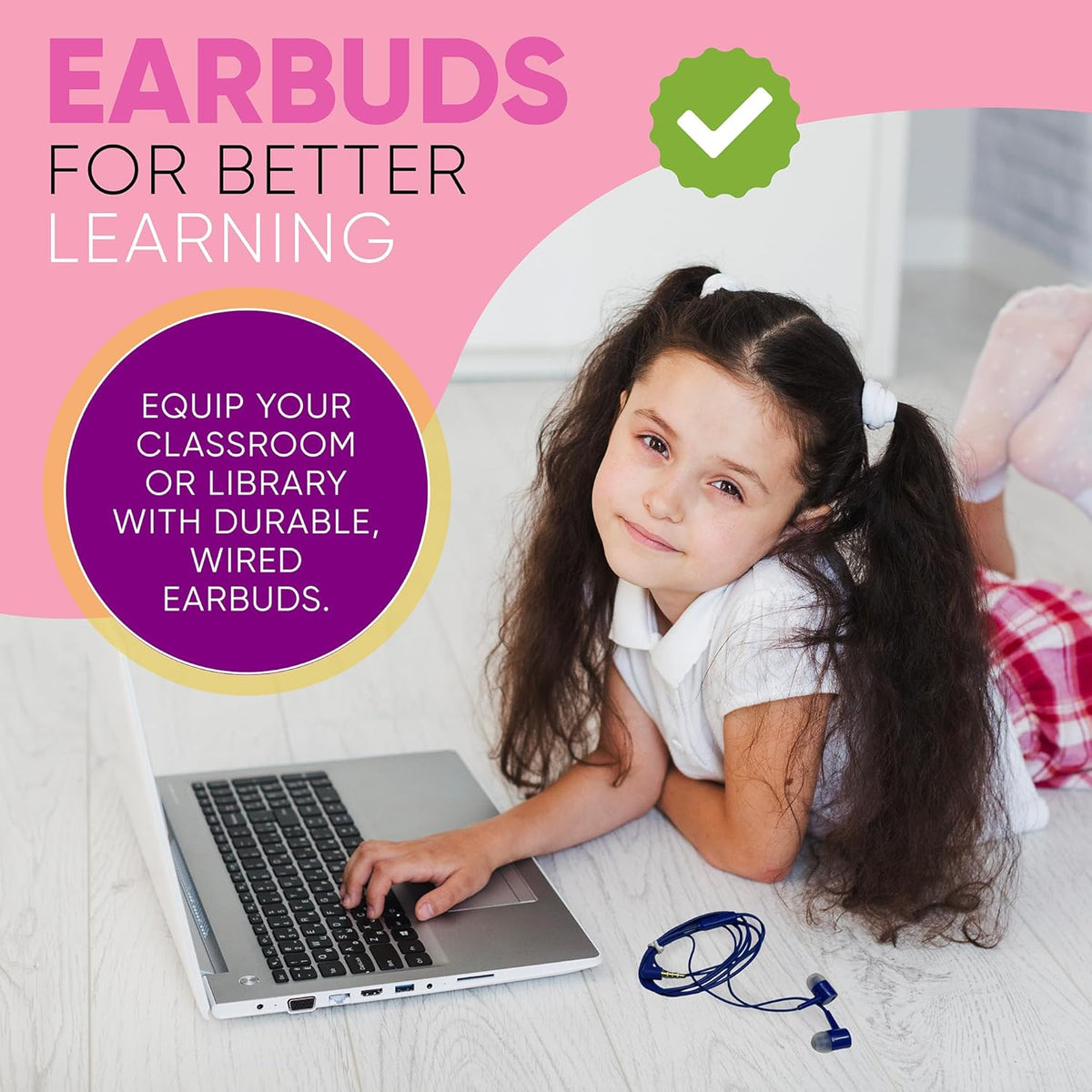 10 Pack Multi Color Kid's Wired Microphone Earbud Headphones - Disposable Earbuds with Mic for Classroom, Libraries,