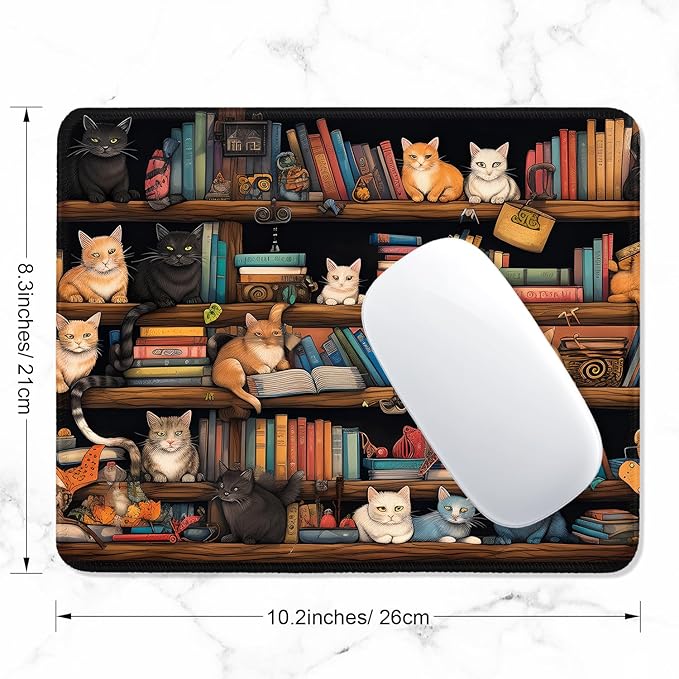 ITNRSIIET Mouse Pad with Stitched Edge Premium Textured Smooth Precise Operation Waterproof Washable Non-Slip Rubber Base Desktop Protection Mat, 10.2×8.3×0.12 inches, Cat on The Desk