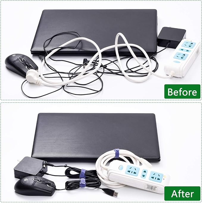 OneLeaf 60 Pcs Reusable Fastening Cable Ties with Hook and Loop, Multi-Purpose Cable Straps Wire Ties Cable Management, Adjustable Cord organizer Ties for Computer/TV/Electronics, 3 Sizes and 5 Colors