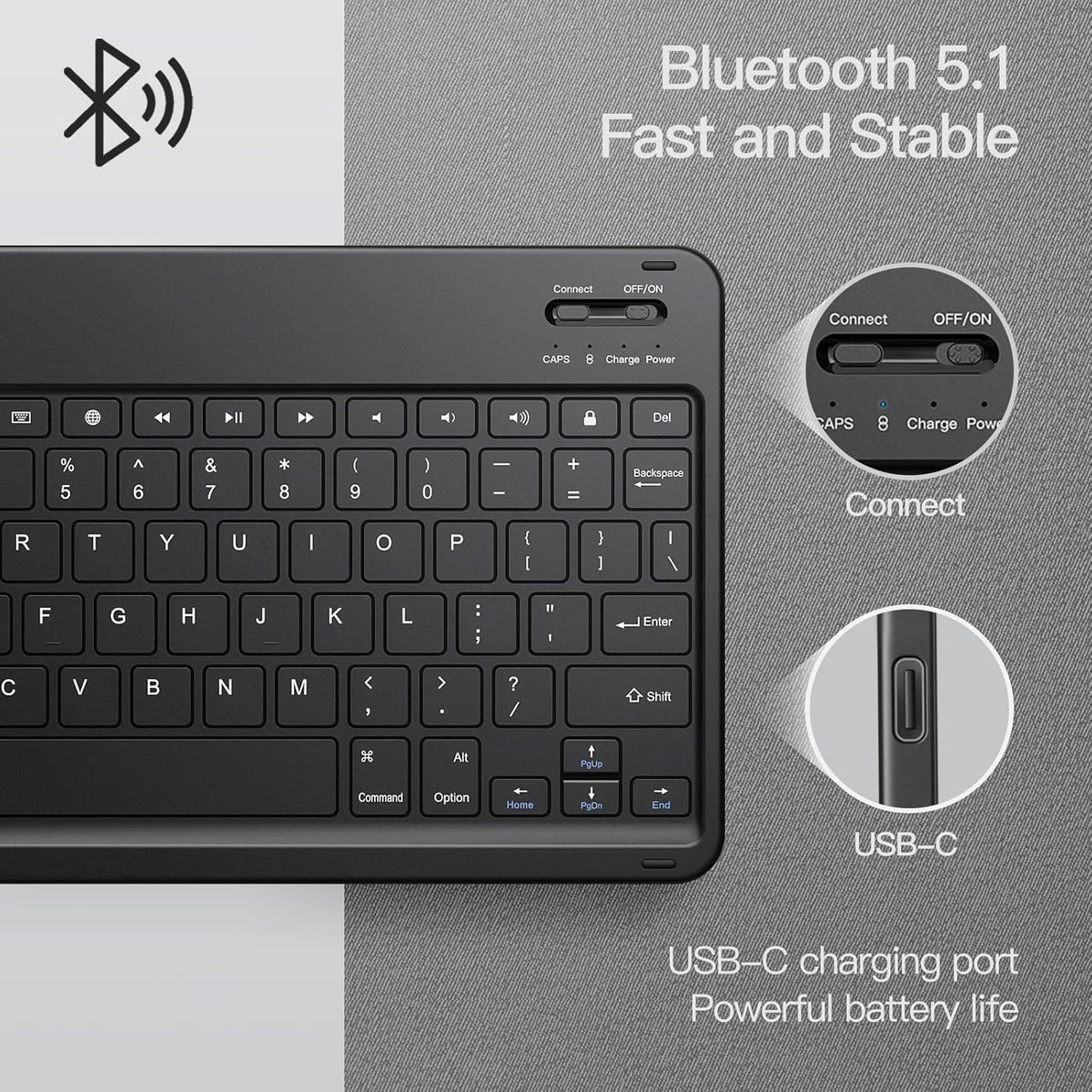 JETech Keyboard Case for iPad 10.2-Inch (2021/2020/2019 Model, 9th/8th/7th Generation) with Pencil Holder, Magnetic Detachable Bluetooth Wireless Keyboard, Soft TPU Back Stand Cover (Space Gray)