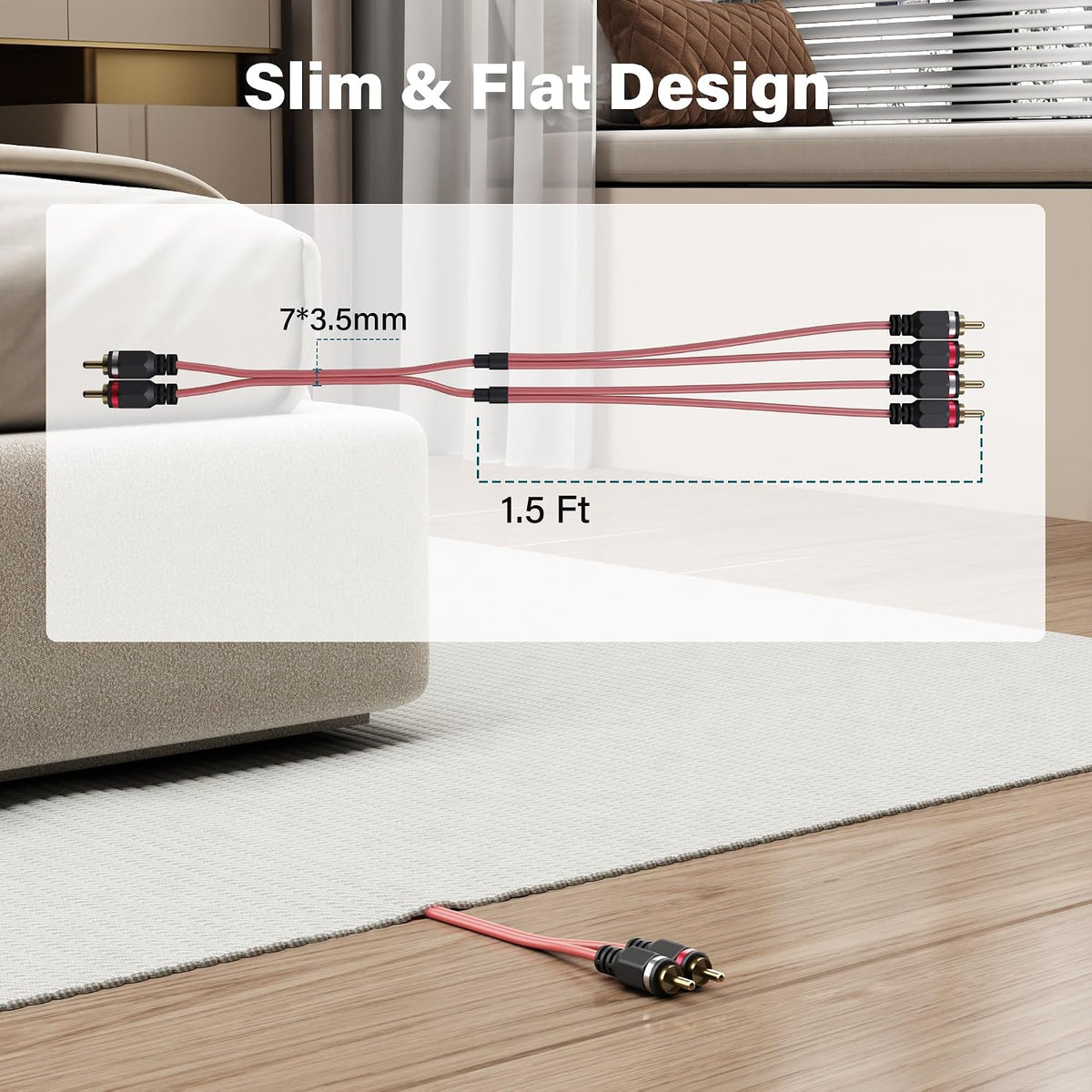 2 4 25 to Channel Male RCA Car Audio Cable Ft, Bi-Directional Y Splitter RCA Adapter Interconnect Cord, OFC Shielded