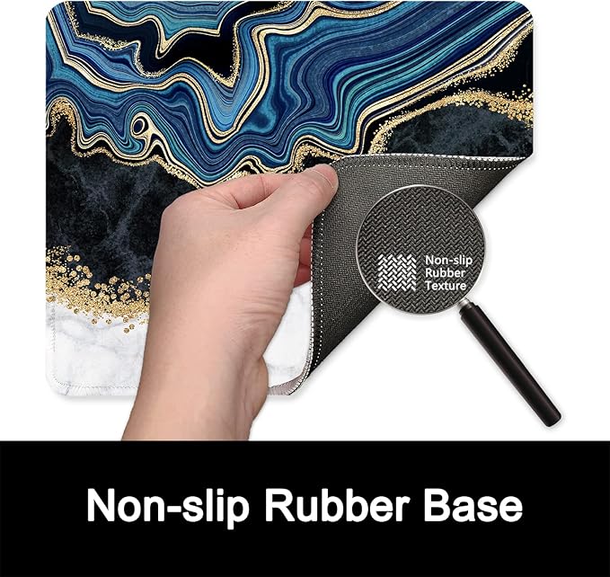 ITNRSIIET Mouse Pad with Stitched Edge Premium Textured Smooth Precise Operation Waterproof Washable Non-Slip Rubber Base Desktop Protection Mat, 10.2×8.3×0.12 inches, Abstract Art Marble