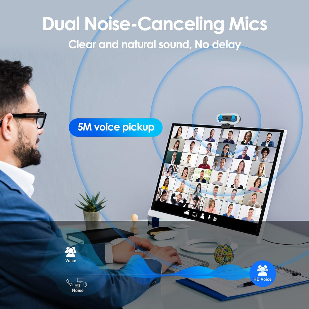 saylas 2K 50FPS Webcam, Streaming Camera with Fill RGB Lights, Autofocus, Dual Noise-Cancelling Microphones, Privacy Cover and Tripod for Computer, PC, Zoom, Skype, Teams, Laptop