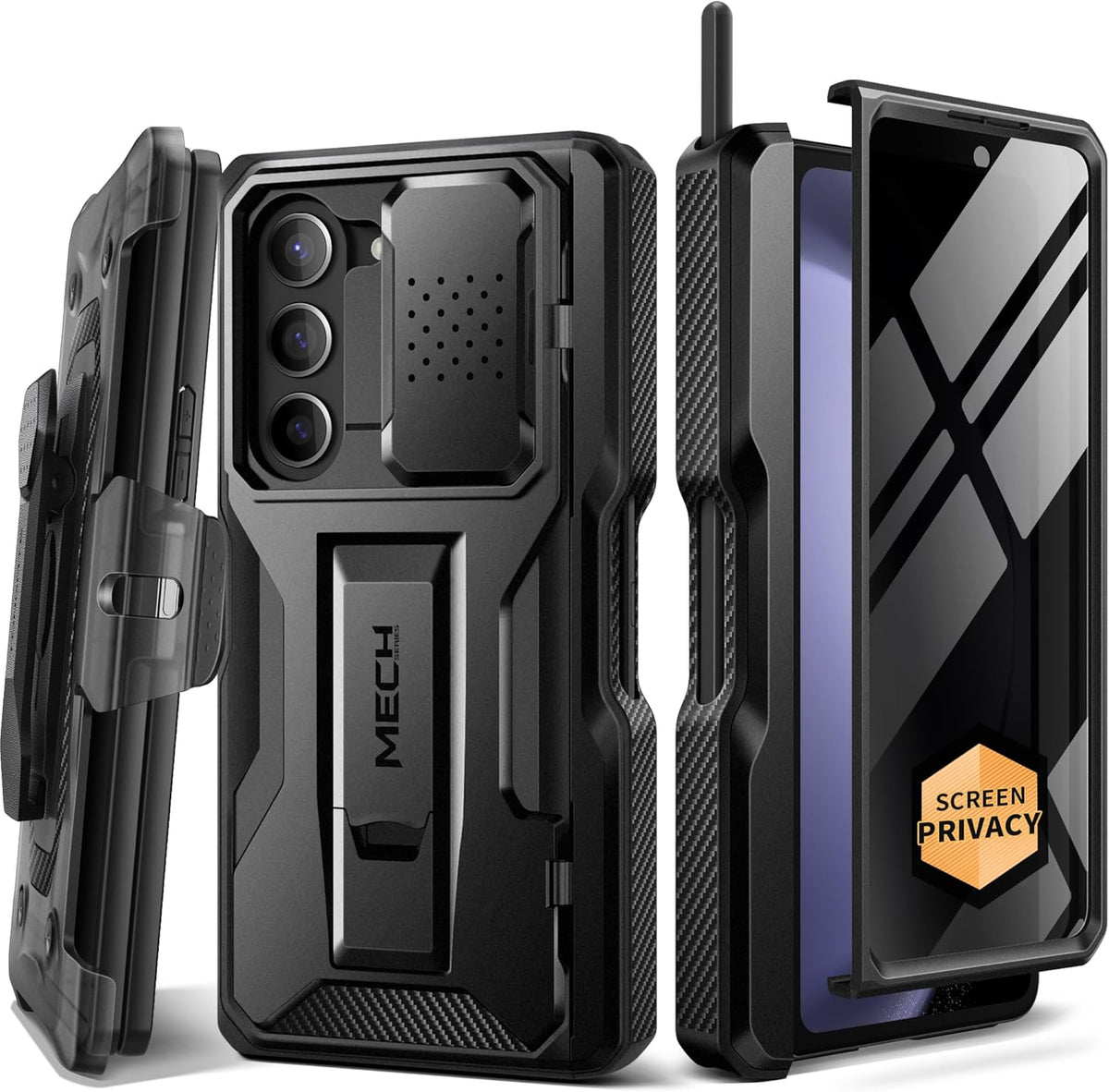 TONGATE for Z Fold 5 Case, [with S Pen Slot & Hinge Protection] [Privacy Glass Screen Protector] Full-Body Military Drop Phone Case for Samsung Galaxy Z Fold 5 with Kickstand & Belt Clip, Black