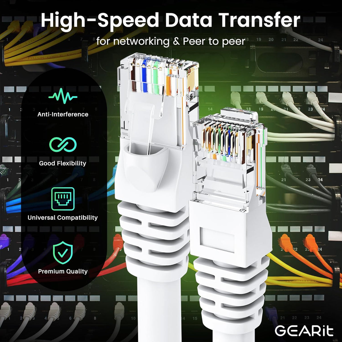 GearIT Cat 6 Ethernet Cable (20-Pack 10 Feet) Cat6 Network Patch, 10Gbps, RJ45, Snagless Cord, Gold-Plated Connectors, Internet for PC, TV, Tablet, Router, Printer, Servers, IT Data Center - White