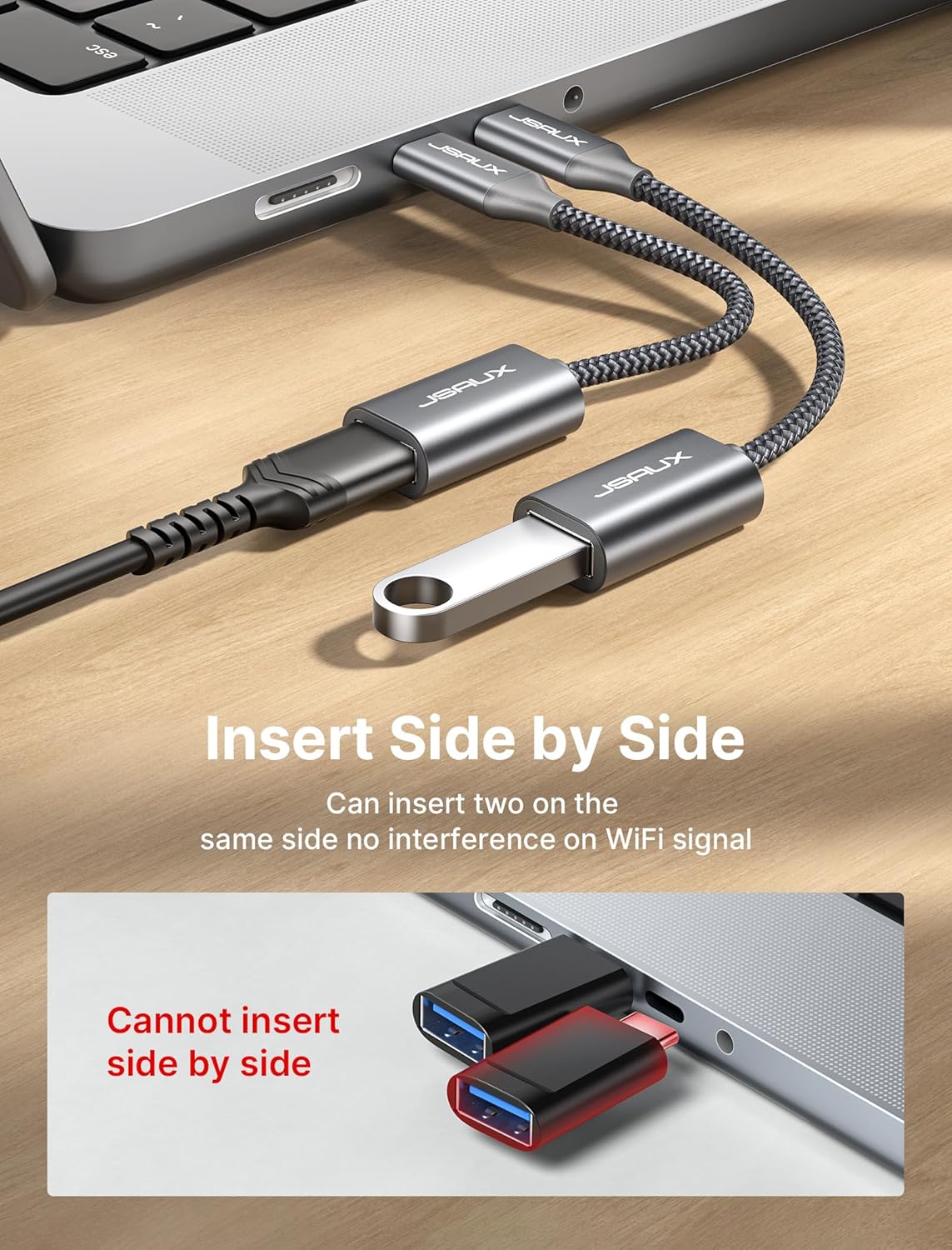 JSAUX USB C to USB 3.0 Adapter [2 Pack], USB C Male to USB Female OTG Cable Adapter Compatible with MacBook Pro/Air, iPhone 16 Pro Max/16 Plus/16e/15, Samsung Galaxy S25/S24/S23