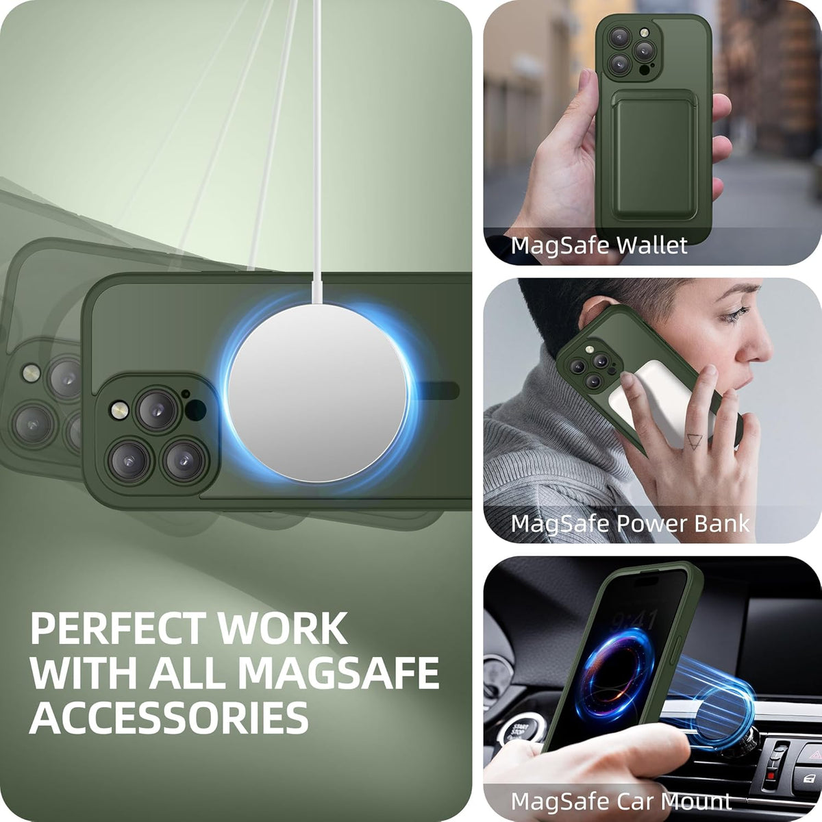 BERFY Magnetic for iPhone 14 Pro Max Case, Compatible with MagSafe, Built-in Privacy Screen Protector and Upgraded Camera Protection, Anti-Spy Full Body Shockproof Phone Case for 14 Pro Max 6.7",Green
