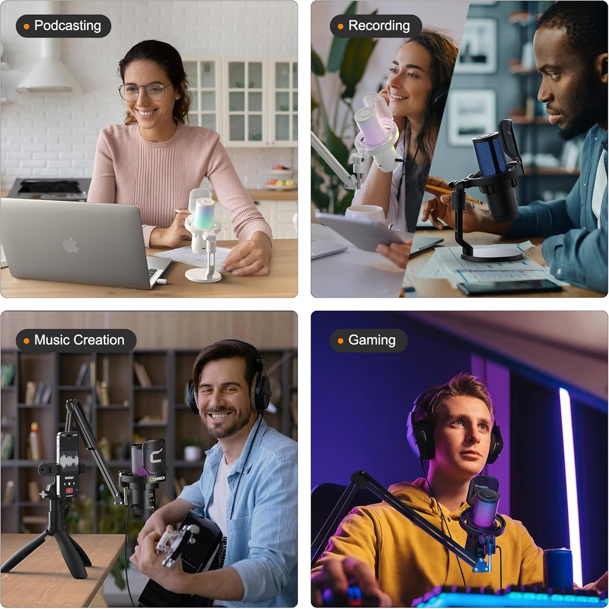 COMICA EJoy Uni USB Gaming Microphone for PC, PS4, PS5, and Mac, RGB Computer Mic for, Twitch/Streaming/Podcasting/YouTube/Recording, Noise Cancellation Mic with Mute, Gain, Monitoring