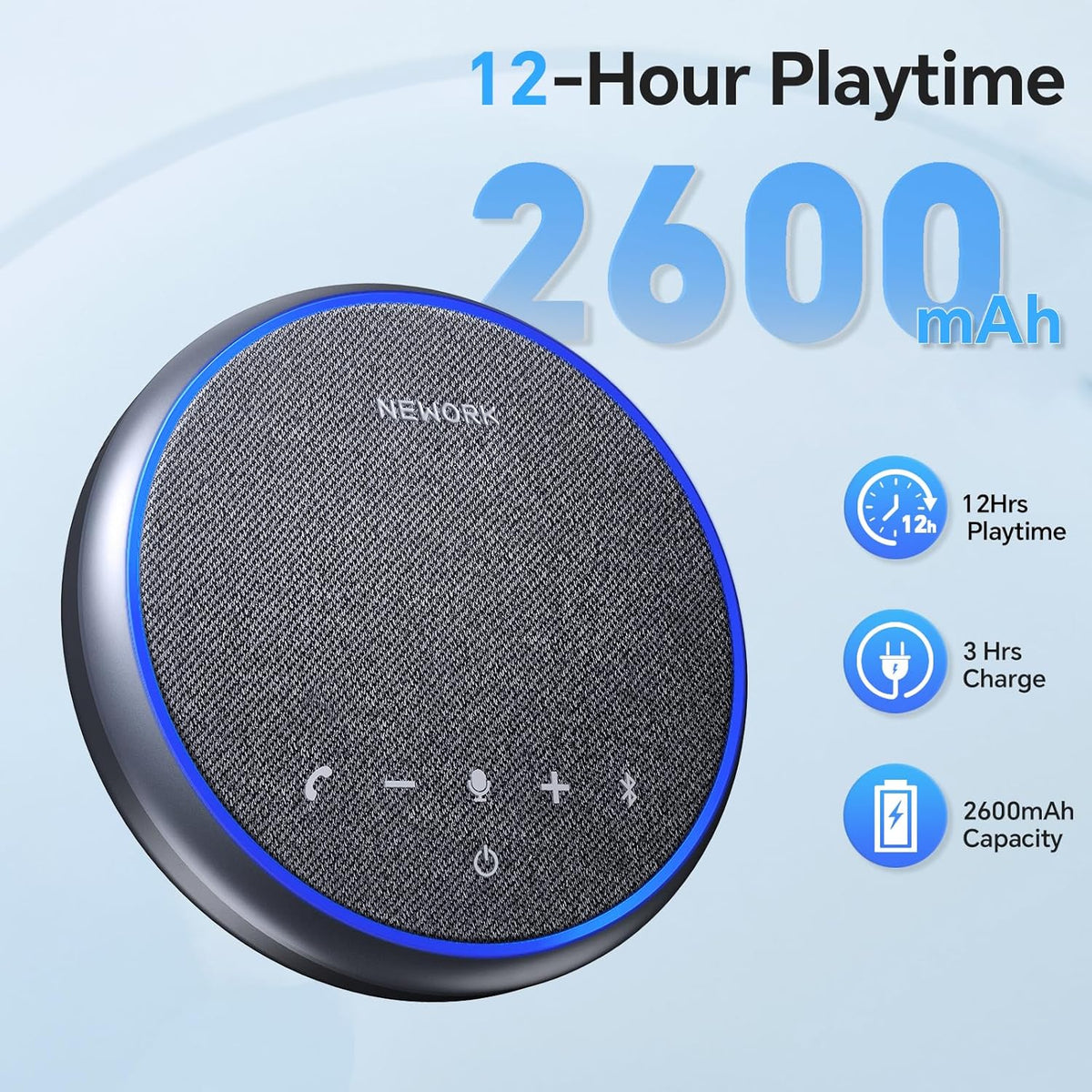 Bluetooth Conference Speakerphone with Microphone, 3 Mics with 360° Voice Pickup, 12H Call Time, Noise Reduction, USB-C Plug & Play, Portable Design, Compatible with Windows, iOS