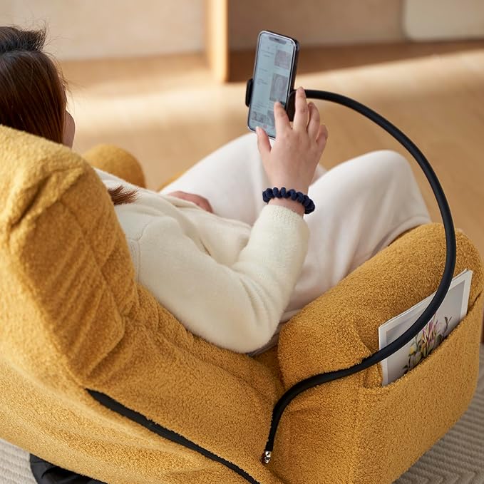 360° Swivel Floor Gaming Chair with 5 Position Adjustable Folding Gaming Sofas with Phone Holder &amp Pockets Cushion Padded Chaise Lounge Chair for Adults Home Office Floor Leisure Chairs Yellow