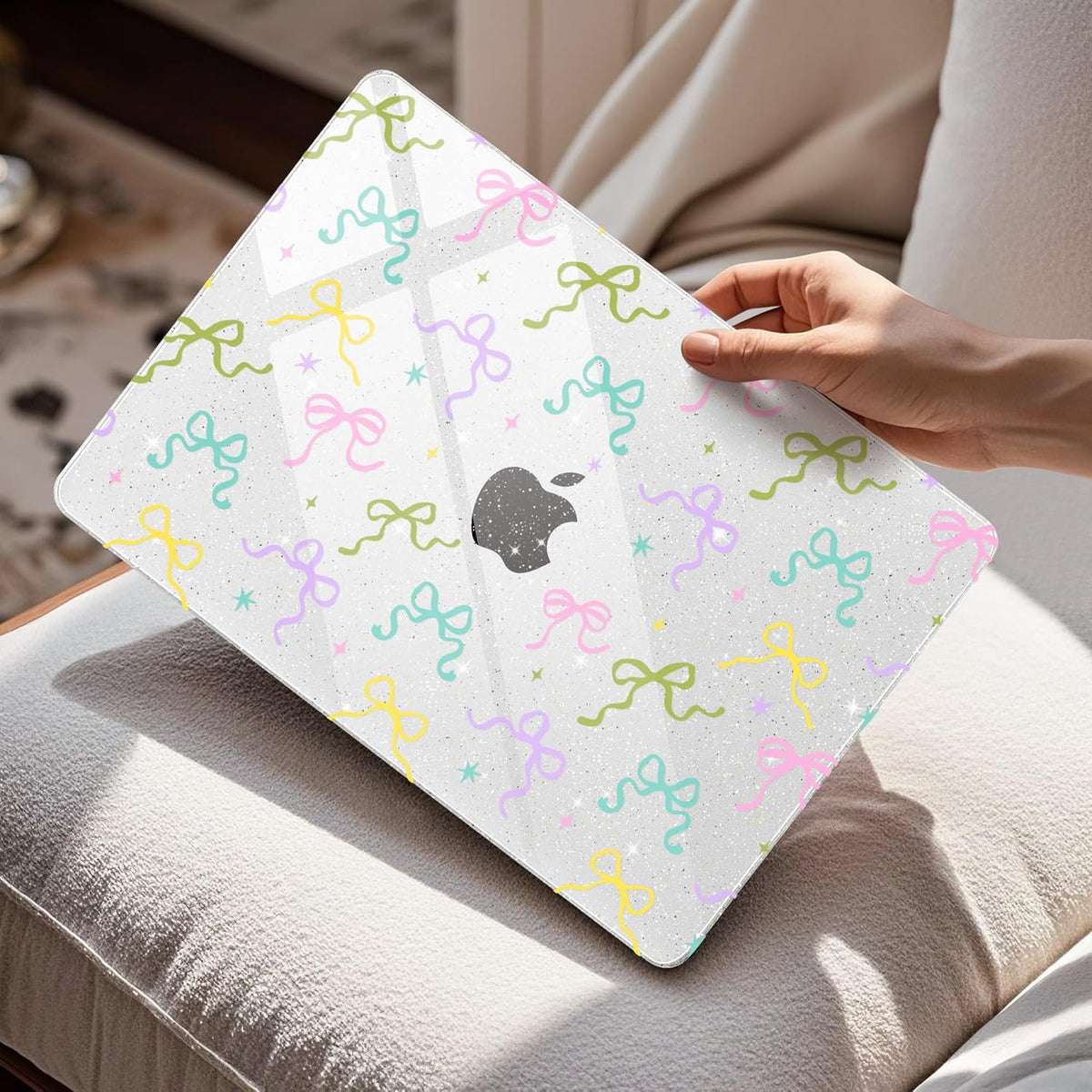 Mektron Compatible with M4 MacBook Air 15 inch Case 2025 A3241 2024 2023 M3 A3114 A2941 M2 Liquid Retina Display Touch ID, Plastic Hard Case & Keyboard Skin & Screen Protector - Gilitter Colorful Bows