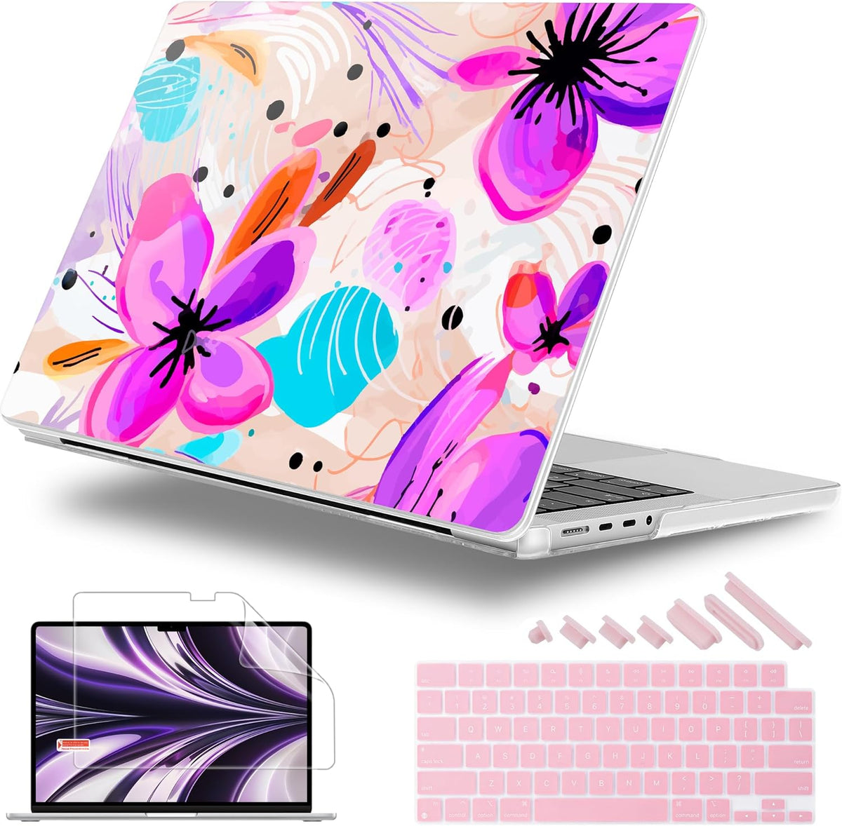 for MacBook Pro 16 inch Case 2021 2022 2023 2024 Release A3186 A3403 M4 A2991 M3 A2780 M2 A2485 M1 Pro/Max, Hard Shell Case with Screen Protector & Keyboard Cover, Trendy Floral