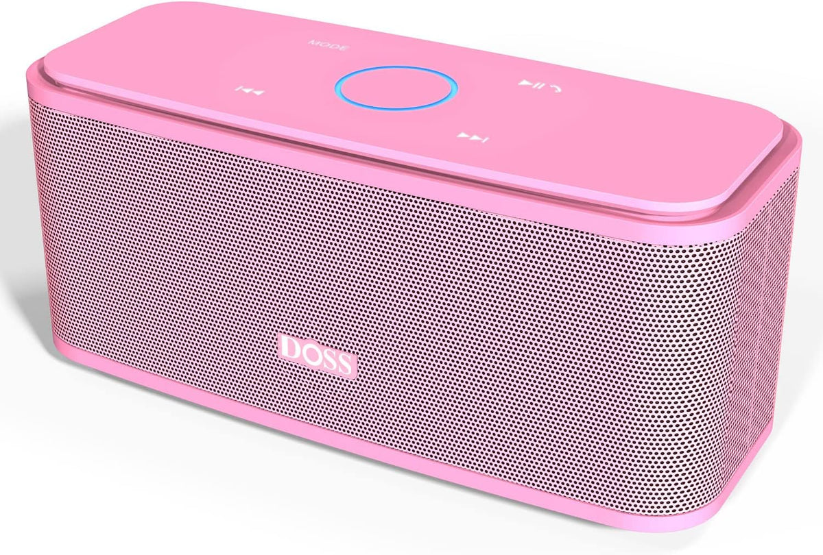 DOSS SoundBox Touch Wireless Bluetooth Speaker with 12W HD Sound and Bass, IPX5 Water-Resistant, 20H Playtime, Handsfree, Portable for Office, Home, Outdoor, Travel-Pink