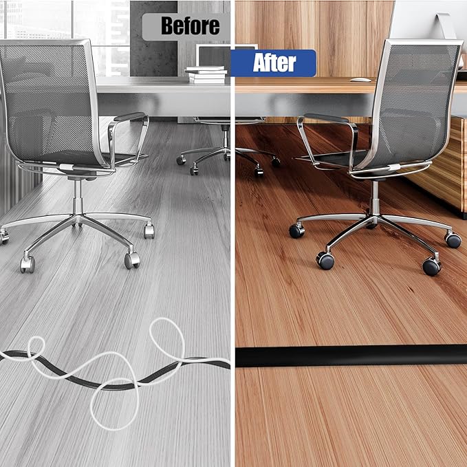 Floor Cord Cover Self Adhesive Cord Hider,3.3FT Cable Management, Extension Strip Protector for Wires, Prevent Cable Trips for Offices, Gyms, Exhibitions Cavity:0.3"(W) x 0.28"(H) Black