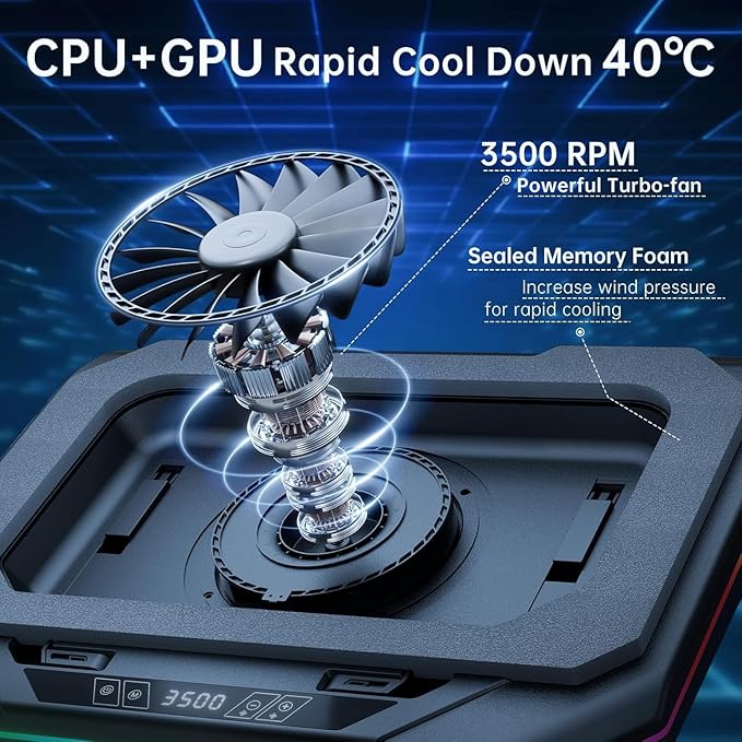 Cooling Pad for Asus ROG Zephyrus G15 Gaming Laptop Cooler with Powerful Turbo Cooling Fan Can Fast Cooling CPU+GPU 40°C Variable Speed6 RGB Light