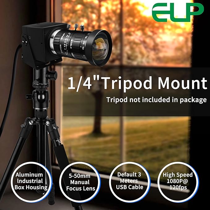 ELP 5-50mm 10X USB Zoom Camera 12mp Manual Zoom Webcam for Computer 1080P 120fps Variable Focus Lightburn Camera High Speed USB2.0 PC Cam Varifocal USB Security Webcamera for Video Conference