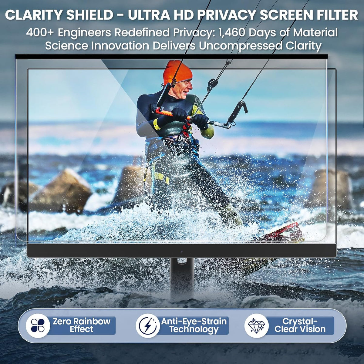 Magnetic Privacy Screen for Frameless Computer Monitor 23 Inch 16:9 Aspect Ratio,Hanging Blue Light Screen Protector Eye Protection Anti-Spy Shield, 23in Removable Privacy Filter