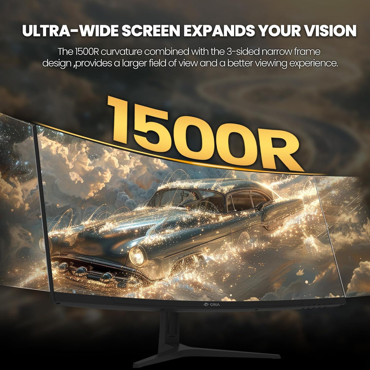 CRUA 34 Inch Curved Gaming Monitor, 21:9 WQHD 3440x1440 165Hz/144Hz 1500R Ultrawide Computer Monitor Support Freesync, PIP/PBP, 120% sRGB, HDMI 2.0 & DP 1.4, Wall Mountable/Tilt Adjustable-Black