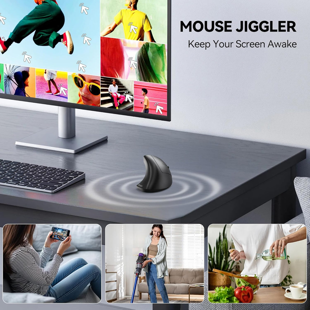 TECKNET Ergonomic Mouse, Jiggler Bluetooth Wireless Vertical Mouse, 4800 DPI Silent Mouse with 6 Adjustable DPI Levels, 2.4GHz (USB A & C) Mouse, 6 Buttons Computer Mice - Wide Compatibility