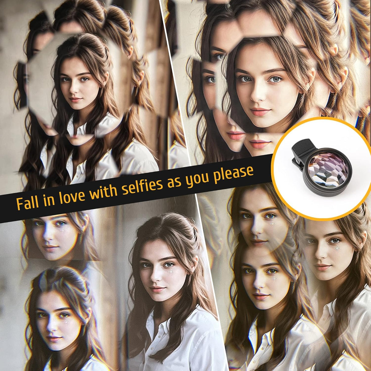 Kaleidoscope Prism Lens for iPhone & Android – Clip-On Multi Refraction Filter Lens for Mobile Photography, K9 Optical Glass Creative Phone Camera Attachment
