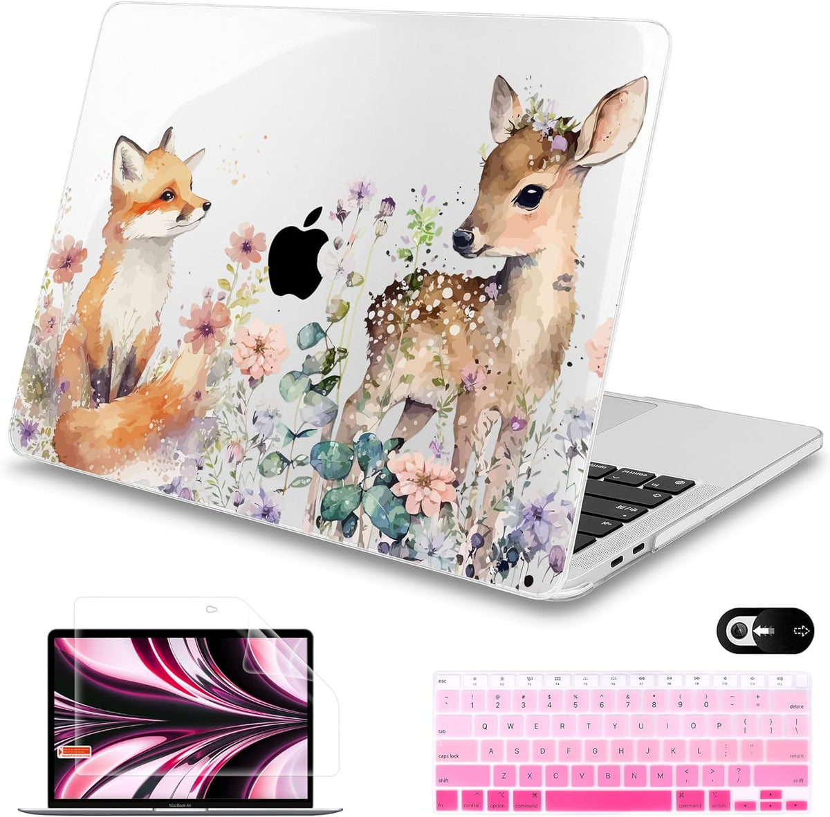 Mektron for MacBook Air 13 Case A1466/A1369 (2010-2017 Release), Snap-on Plastic Hard Shell Cover for MacBook Air 13.3 inch with Keyboard Cover, Fox and Deer