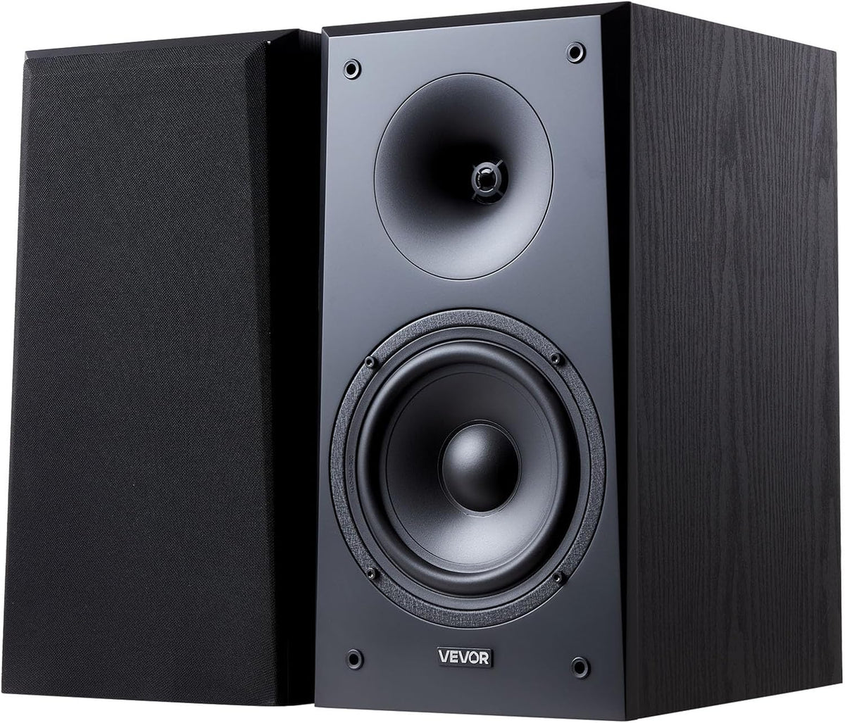 VEVOR Passive Bookshelf Speaker, 100W, Book Shelf Stereo Speakers with 6.5-Inch Woofer and 1-Inch Tweeter, Detachable Grille, 55Hz-20KHz Frequency Response, Wooden Enclosure, for Home Theater (1 Pair)