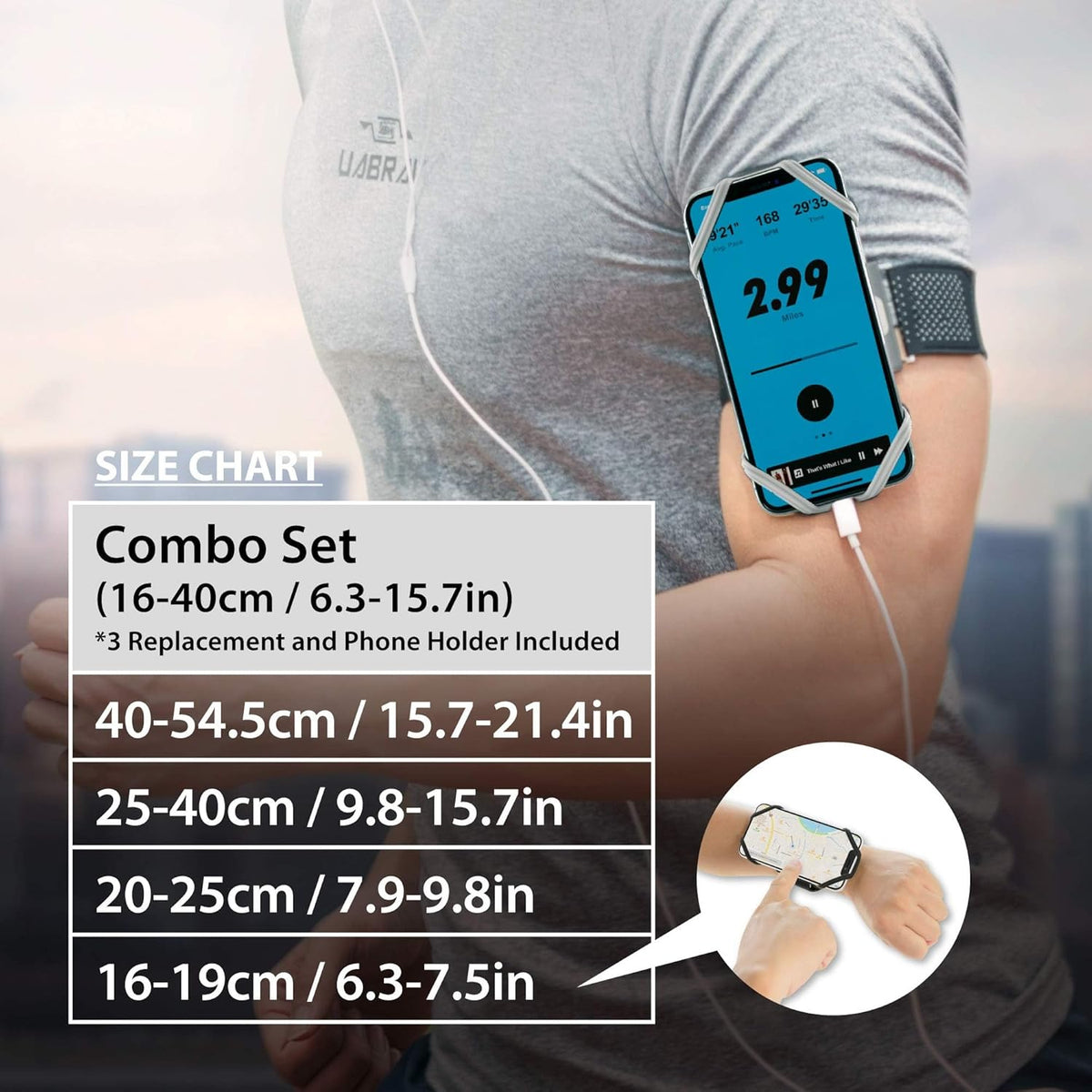 BONE Run Tie, Running Cell Phone Holder, Skin-Friendly & Washable Silicone Sport Armband, Universal Workout Phone Carrier Compatible with Most Smartphone (Luminous - Size L/Arm Size 9.8-15.7")