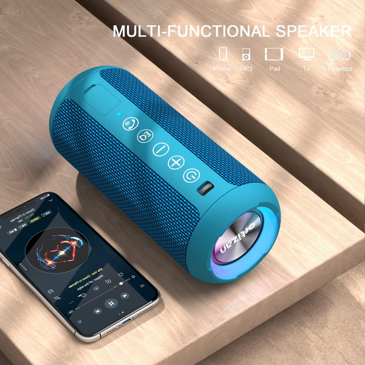 Ortizan Portable Bluetooth Speakers, IPX7 Waterproof Wireless Outdoor Speaker with 24W Loud Stereo Sound And Bluetooth 5.3, Deep Bass, RGB Lights, Dual Pairing, 30H Playtime for Home, Party