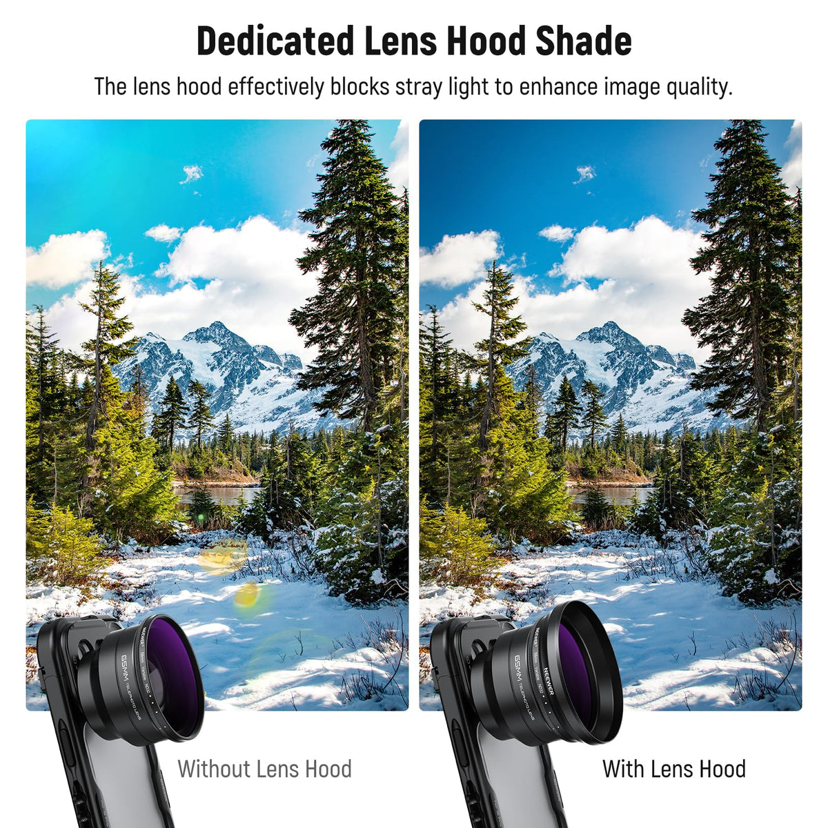 NEEWER 58mm Variable ND Filter with 62mm Lens Hood, ND2-32 Adjustable Neutral Density Filter Compatible with iPhone Android Samsung NEEWER 65mm