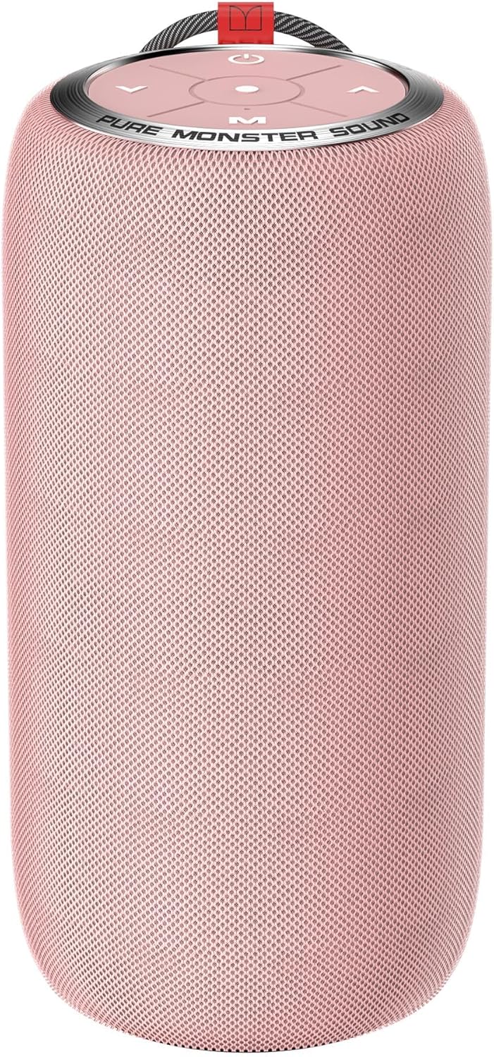 Monster S310 Upgraded Bluetooth Speaker, Portable Speaker, 30W True Wireless Stereo Pairing Deliver Dynamic Sound, IPX6 Waterproof, Bluetooth 5.2 Built-in Mic, 24H, for Family Outdoor Pink