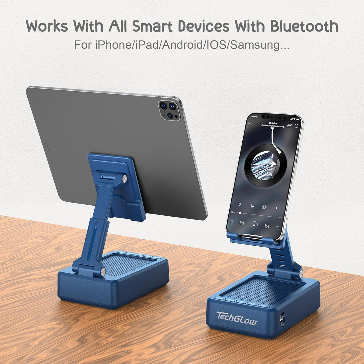 TechGlow Gifts for Men Women Foldable Cellphone Stand with Bluetooth Speaker and Power Bank Birthday Gift Idea for Mom Dad Cool Gadget Tech Gifts-Blue